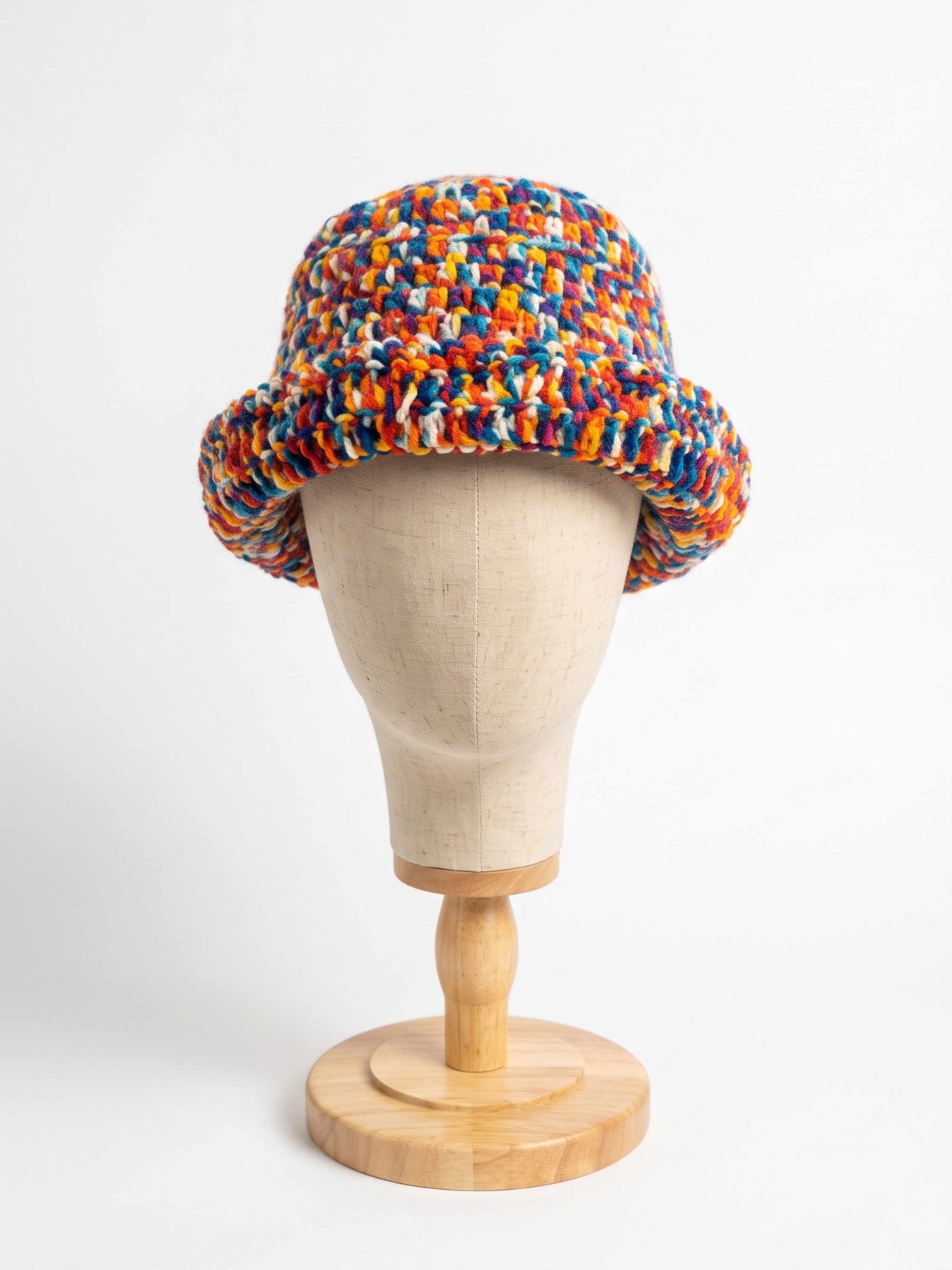 Multicolor speckle chunky crochet rolled-brim bucket hat
